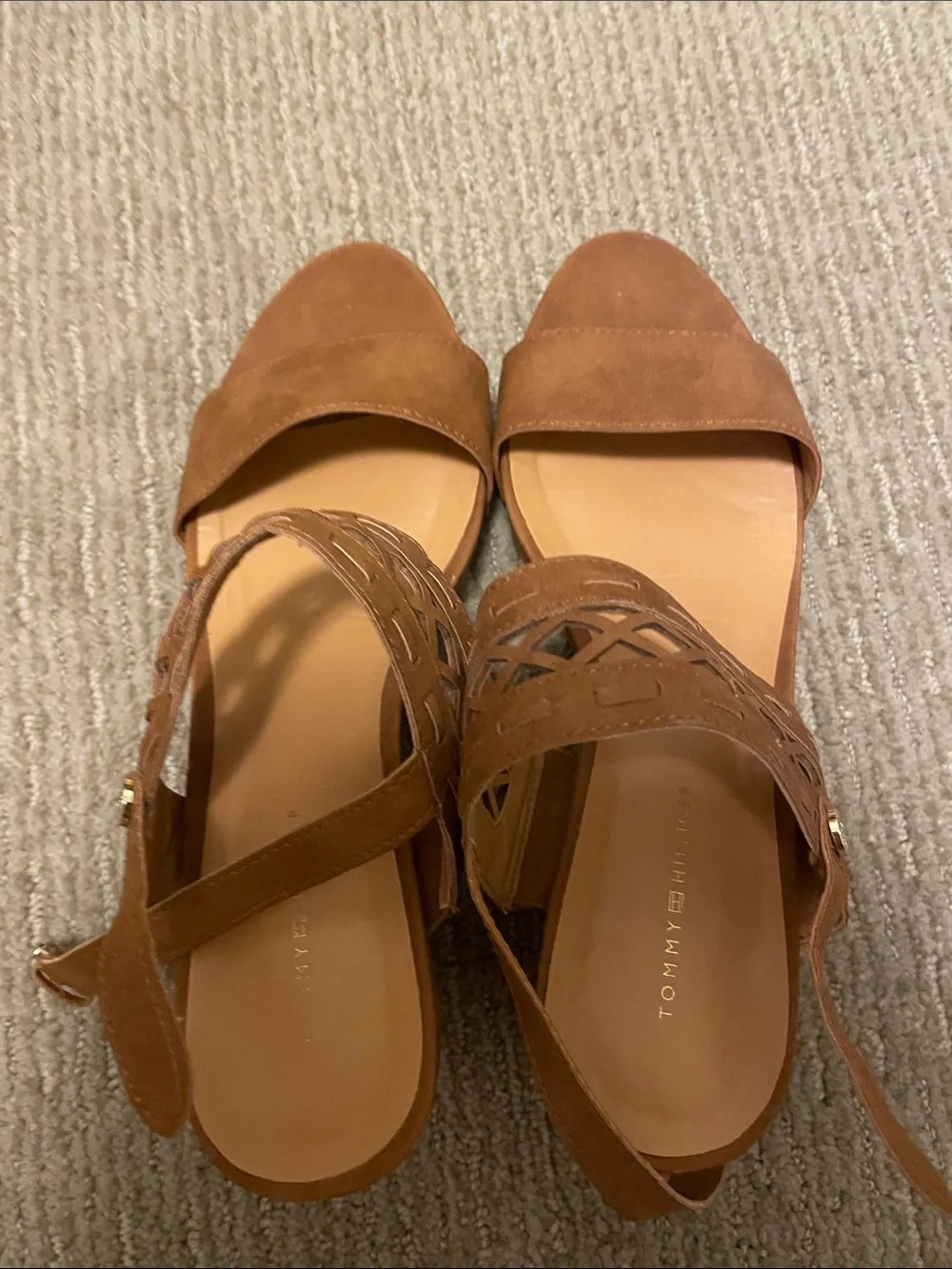 Tommy Hilfiger Tan Suede Wedge Sandals
